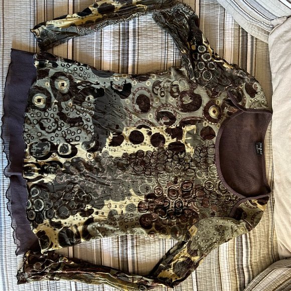 Tribal 2 layer Mesh Top with Velour Accents - Picture 1 of 7